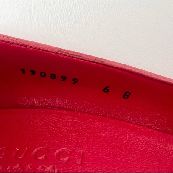 GUCCI | Red Patent Leather GG Logo Peep Toe Wedge Pumps Heels Shoes Size 6 US - Picture 9 of 15